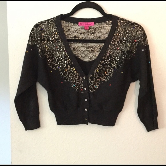 Betsey Johnson Sweaters - Rare Betsey Johnson Black Lace Cropped Cardigan